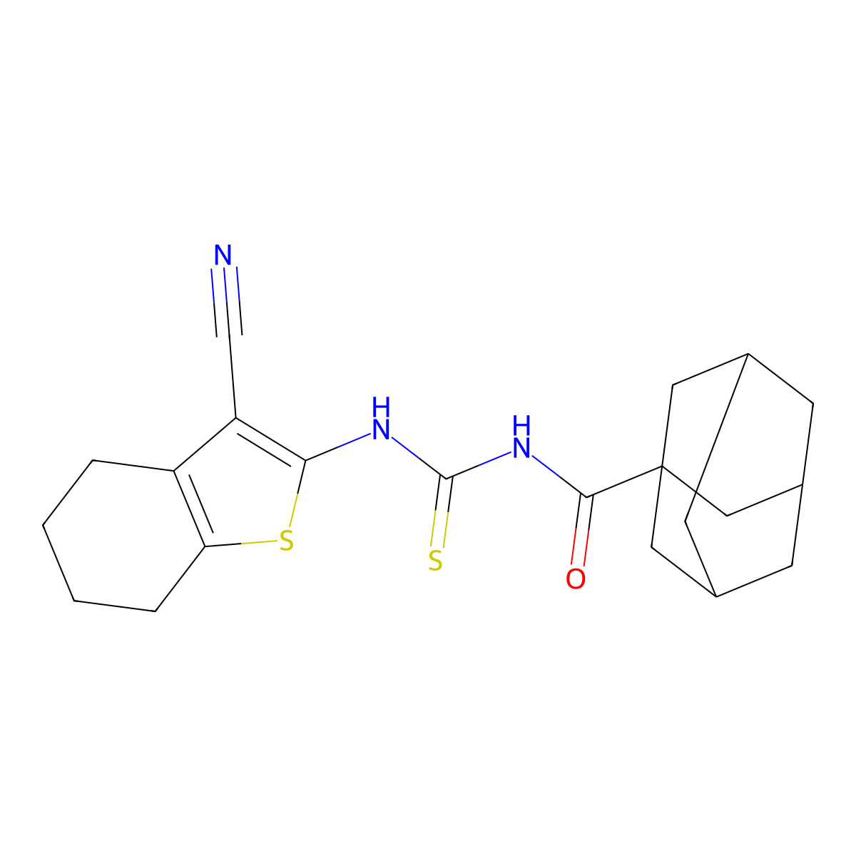N-[(3-cyano-4,5,6,7-tetrahydro-1-benzothiophen-2-yl)carbamothioyl]adamantane-1-carboxamide molecular structure, CAS 412964-20-6