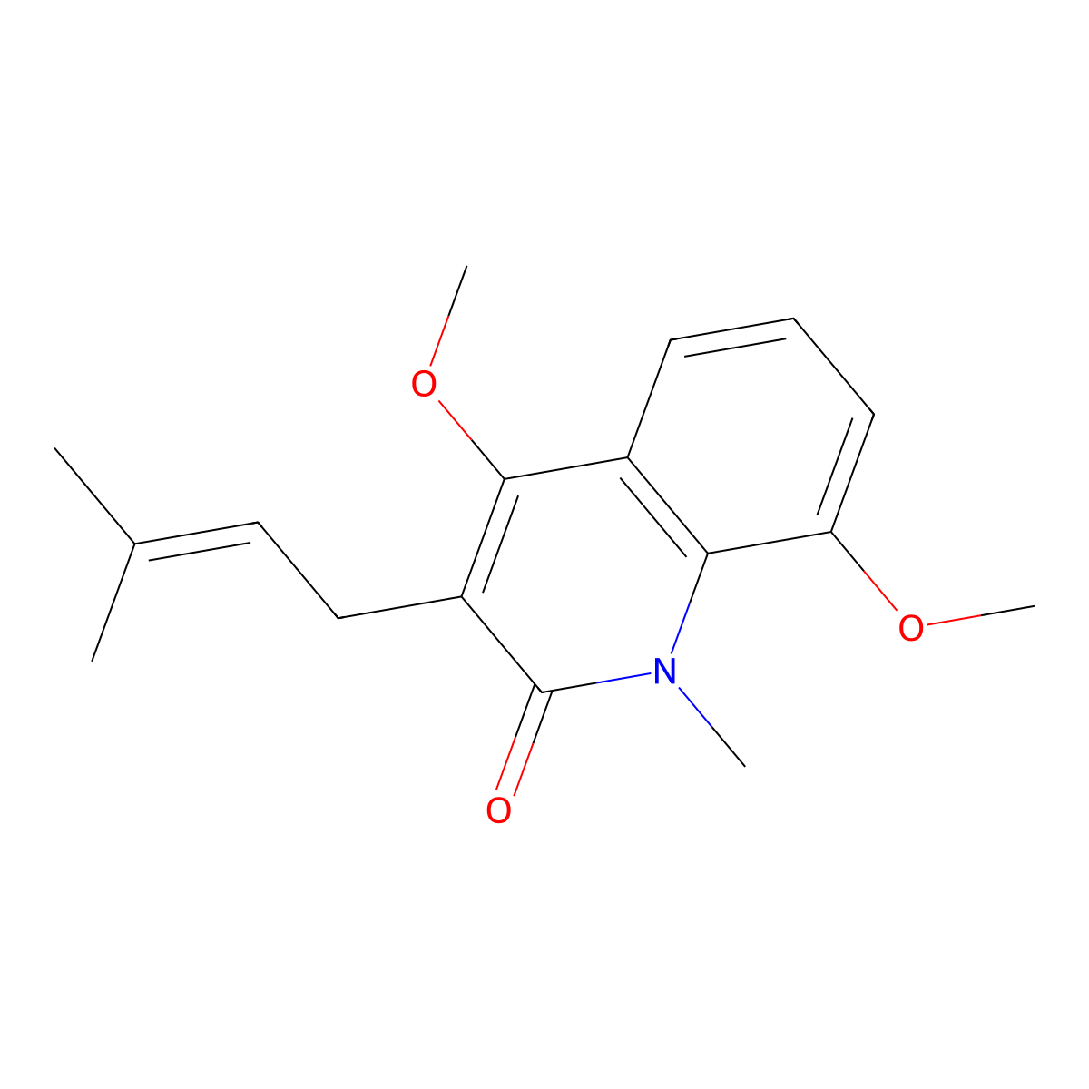 4,8-Dimethoxy-1-methyl-3-(3-methylbut-2-en-1-yl)quinolin-2(1H)-one molecular structure, CAS 41303-25-7
