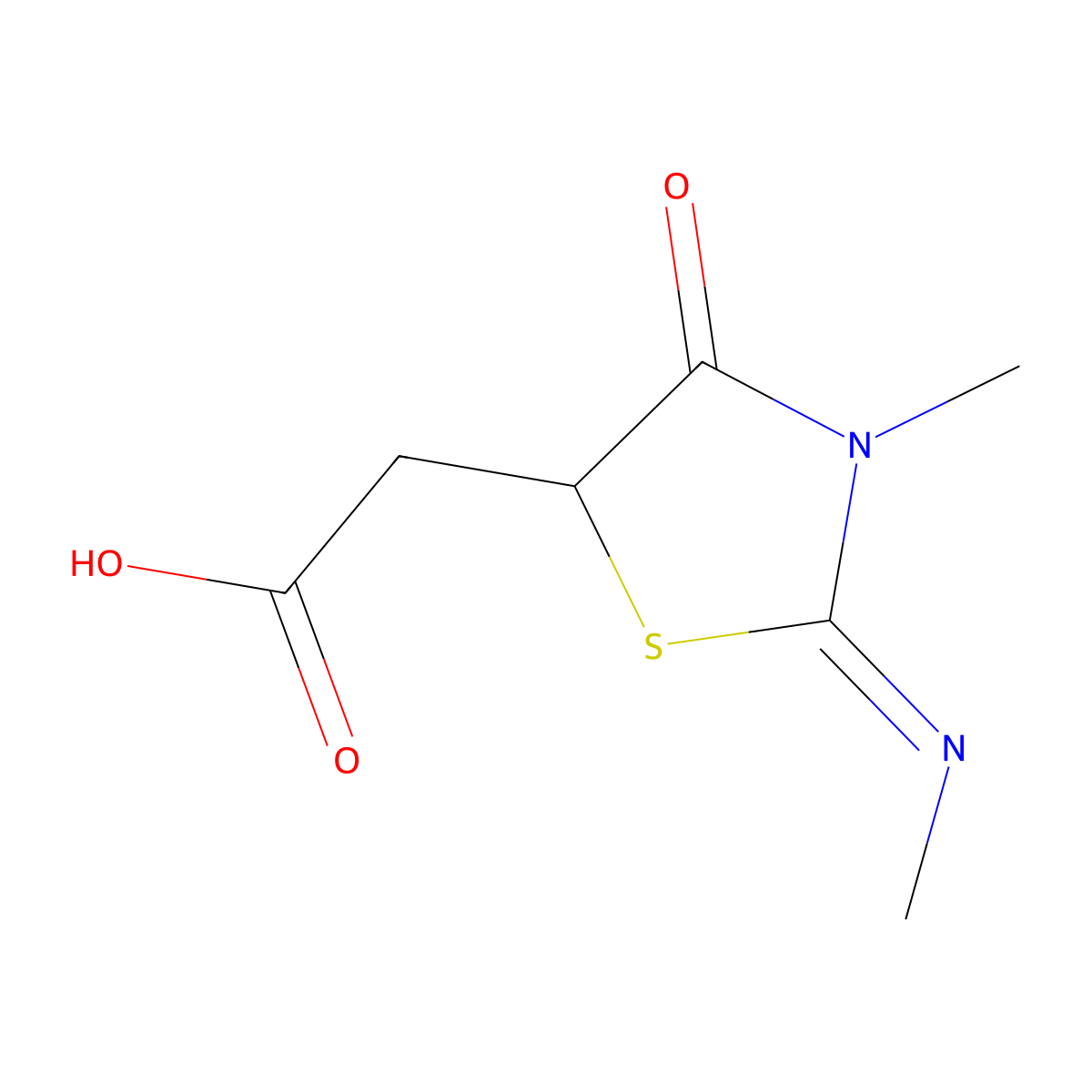 2-[(2Z)-3-methyl-2-(methylimino)-4-oxo-1,3-thiazolidin-5-yl]acetic acid molecular structure, CAS 41306-29-0