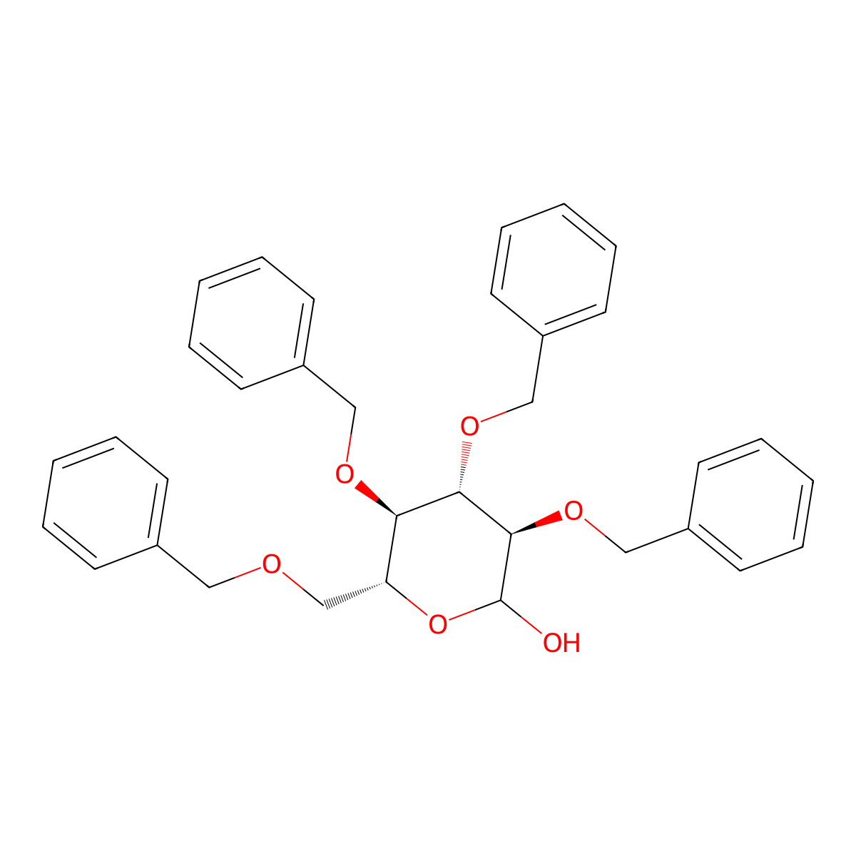 2,3,4,6-Tetrakis-O-(phenylmethyl)-D-glucopyranose molecular structure, CAS 4132-28-9