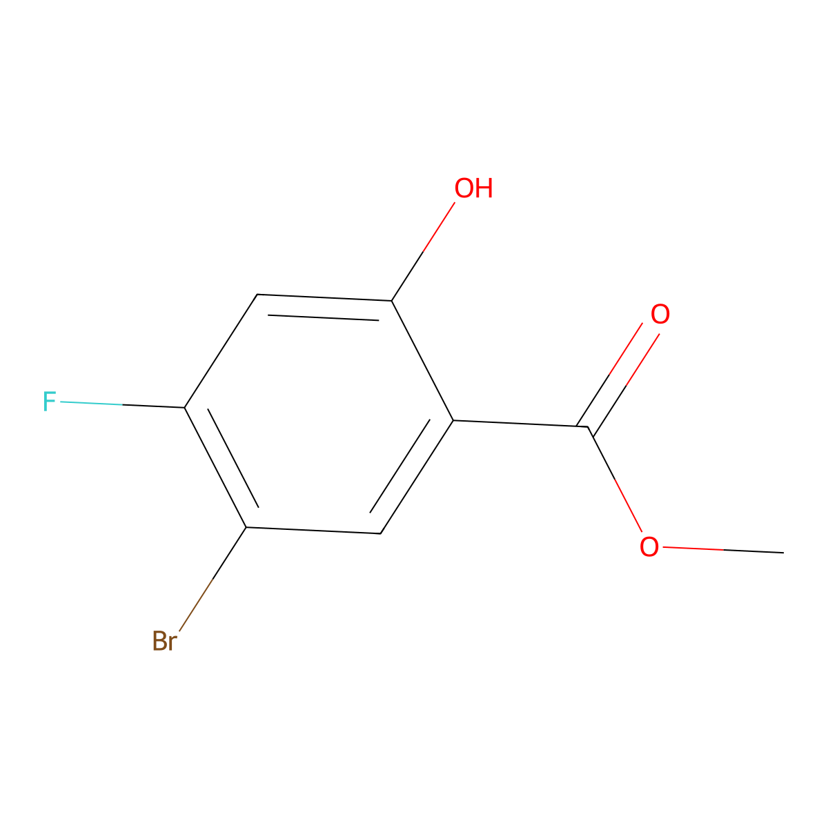 Methyl 5-bromo-4-fluoro-2-hydroxybenzoate molecular structure, CAS 4133-72-6