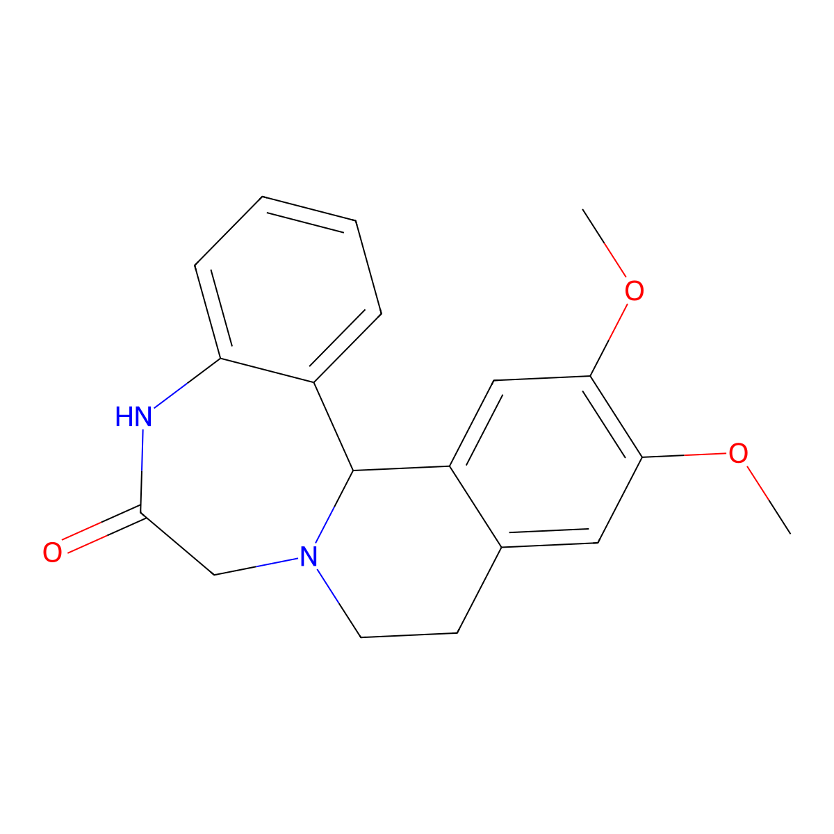 Isoquino(2,1-d)(1,4)benzodiazepin-6(7H)-one, 5,9,10,14b-tetrahydro-12,13-dimethoxy- molecular structure, CAS 41334-70-7