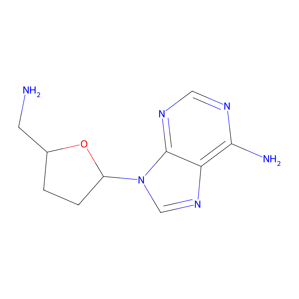 9-((2R,5S)-5-(aminomethyl)tetrahydrofuran-2-yl)-9H-purin-6-amine molecular structure, CAS 413570-57-7