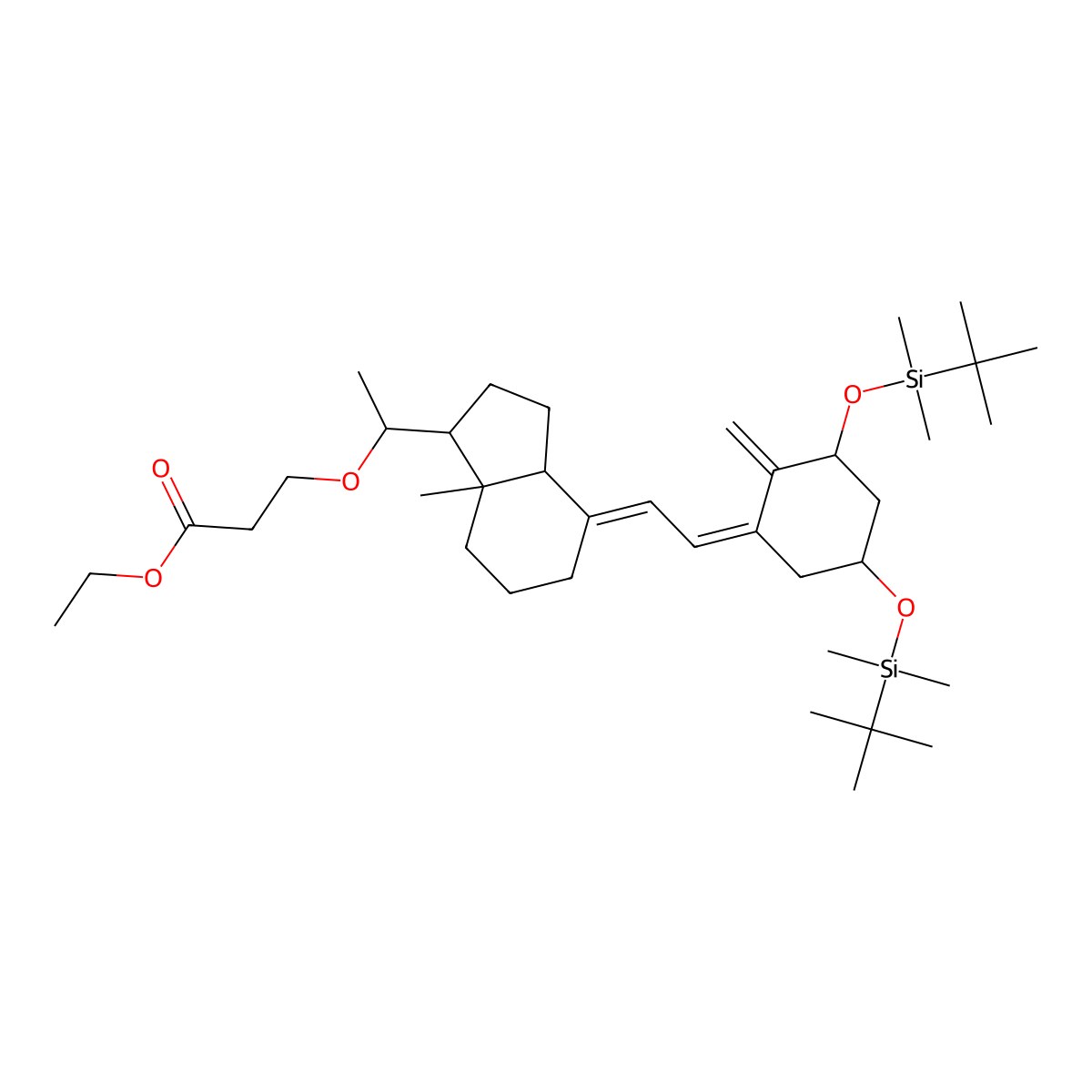 Ethyl 3-((S)-1-((1S,3aS,7aS,E)-4-((Z)-2-((3S,5R)-3,5-bis((tert-butyldimethylsilyl)oxy)-2-methylenecyclohexylidene)ethylidene)-7a-methyloctahydro-1H-inden-1-yl)ethoxy)propanoate molecular structure, CAS 413571-27-4