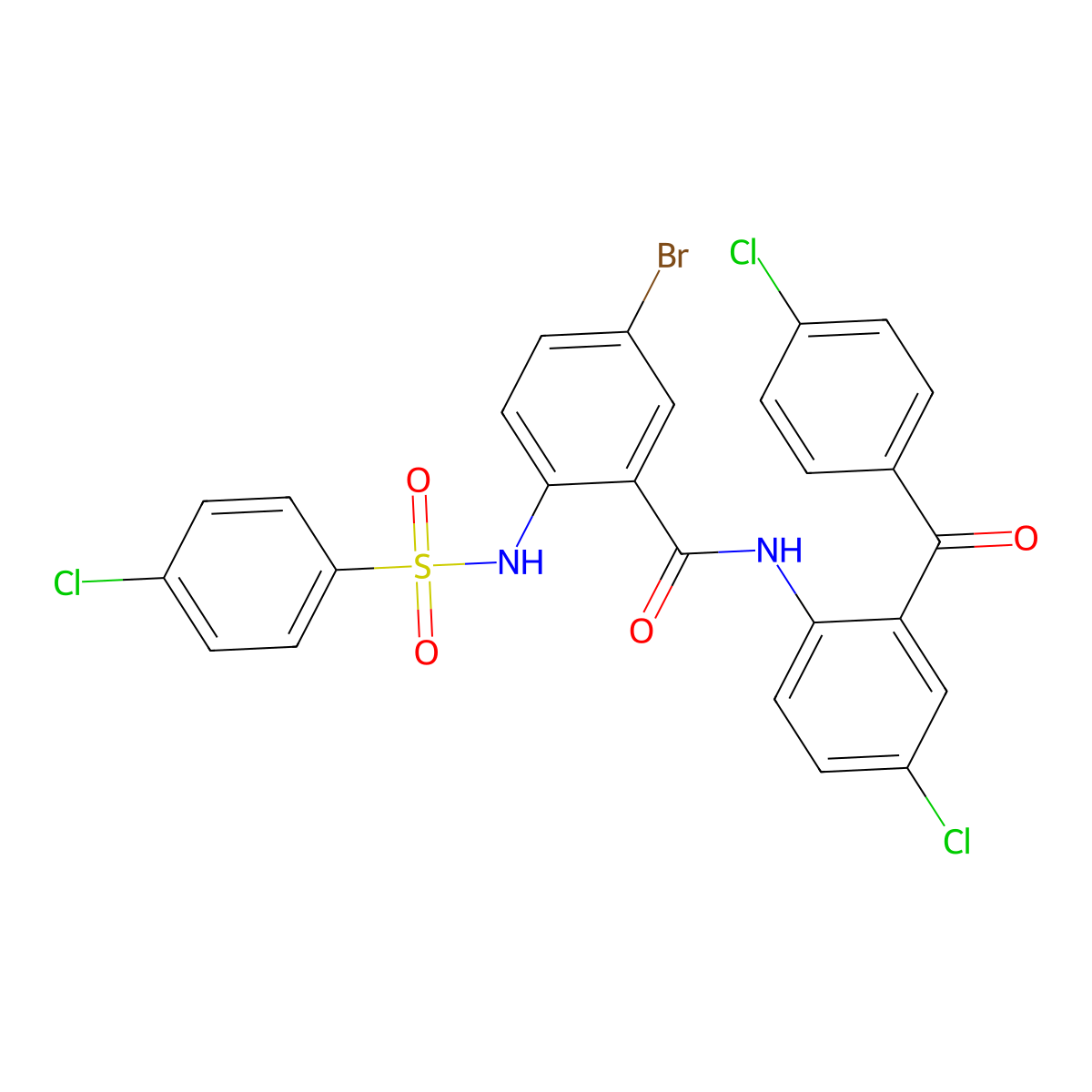 5-bromo-N-[4-chloro-2-(4-chlorobenzoyl)phenyl]-2-[(4-chlorophenyl)sulfonylamino]benzamide molecular structure, CAS 413572-53-9