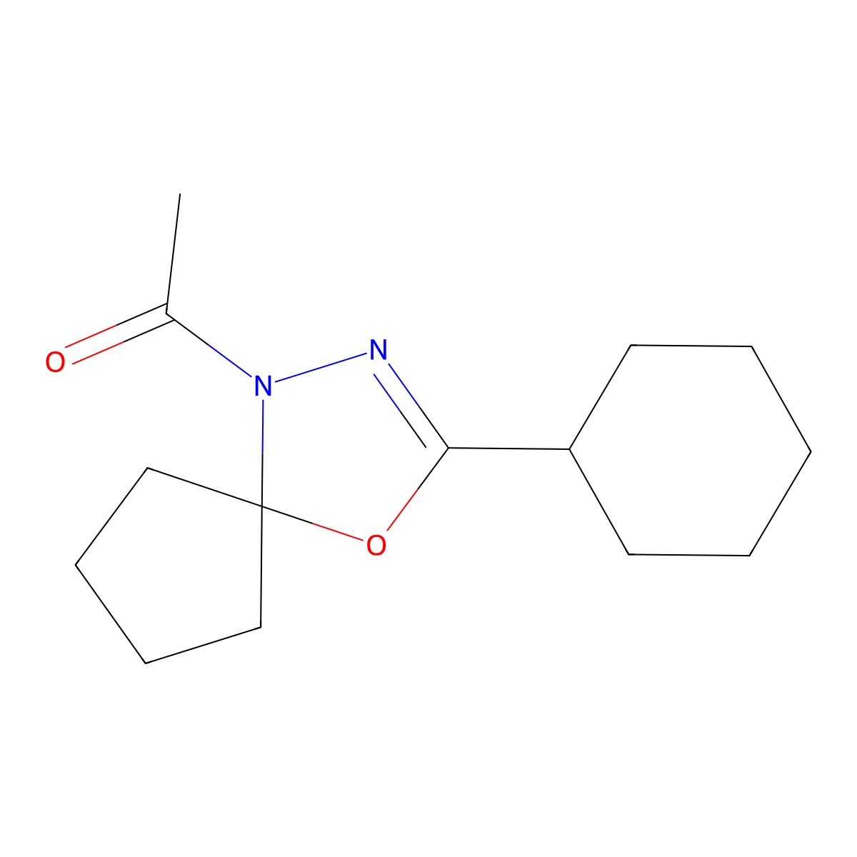 1-Acetyl-3-cyclohexyl-4-oxa-1,2-diazaspiro[4.4]non-2-ene molecular structure, CAS 413573-65-6
