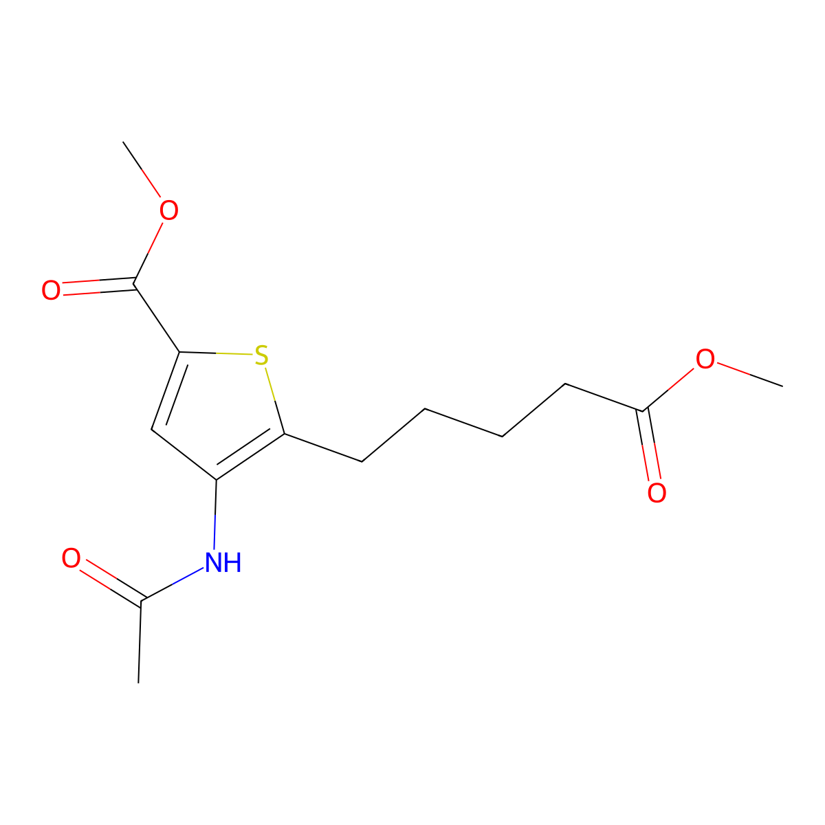 Methyl 4-acetamido-5-(5-methoxy-5-oxopentyl)thiophene-2-carboxylate molecular structure, CAS 413574-89-7