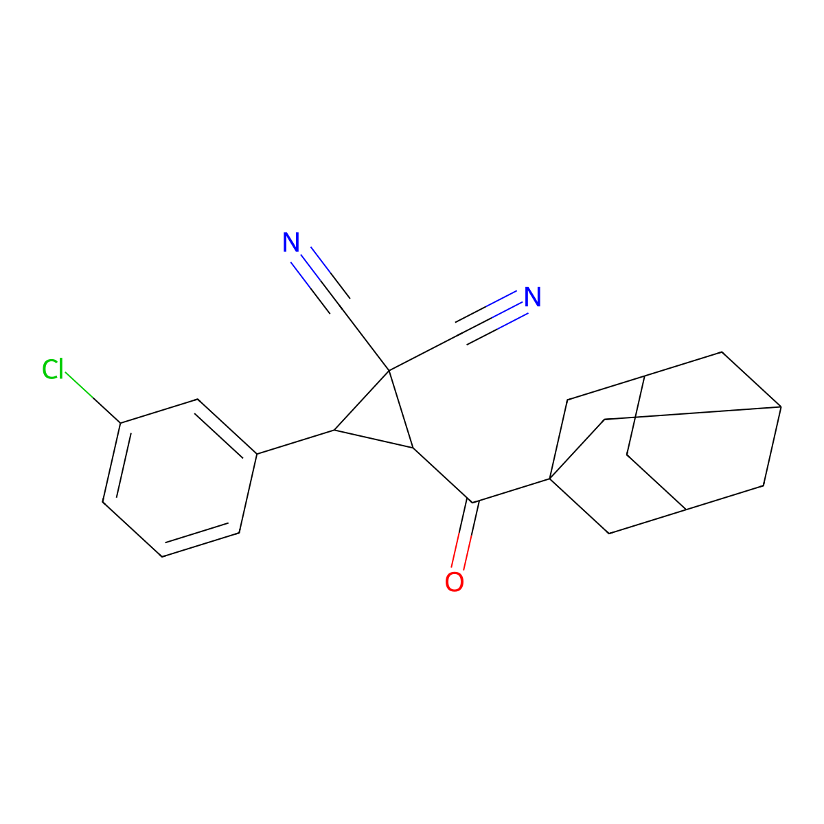 (2R,3S)-2-(adamantane-1-carbonyl)-3-(3-chlorophenyl)cyclopropane-1,1-dicarbonitrile molecular structure, CAS 413576-43-9