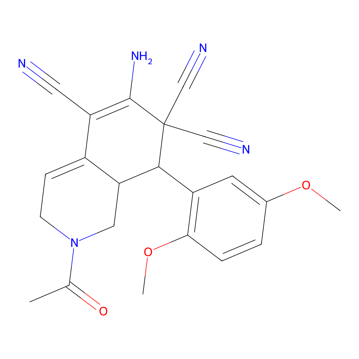2-acetyl-6-amino-8-(2,5-dimethoxyphenyl)-2,3,8,8a-tetrahydro-5,7,7(1H)-isoquinolinetricarbonitrile molecular structure, CAS 413576-59-7