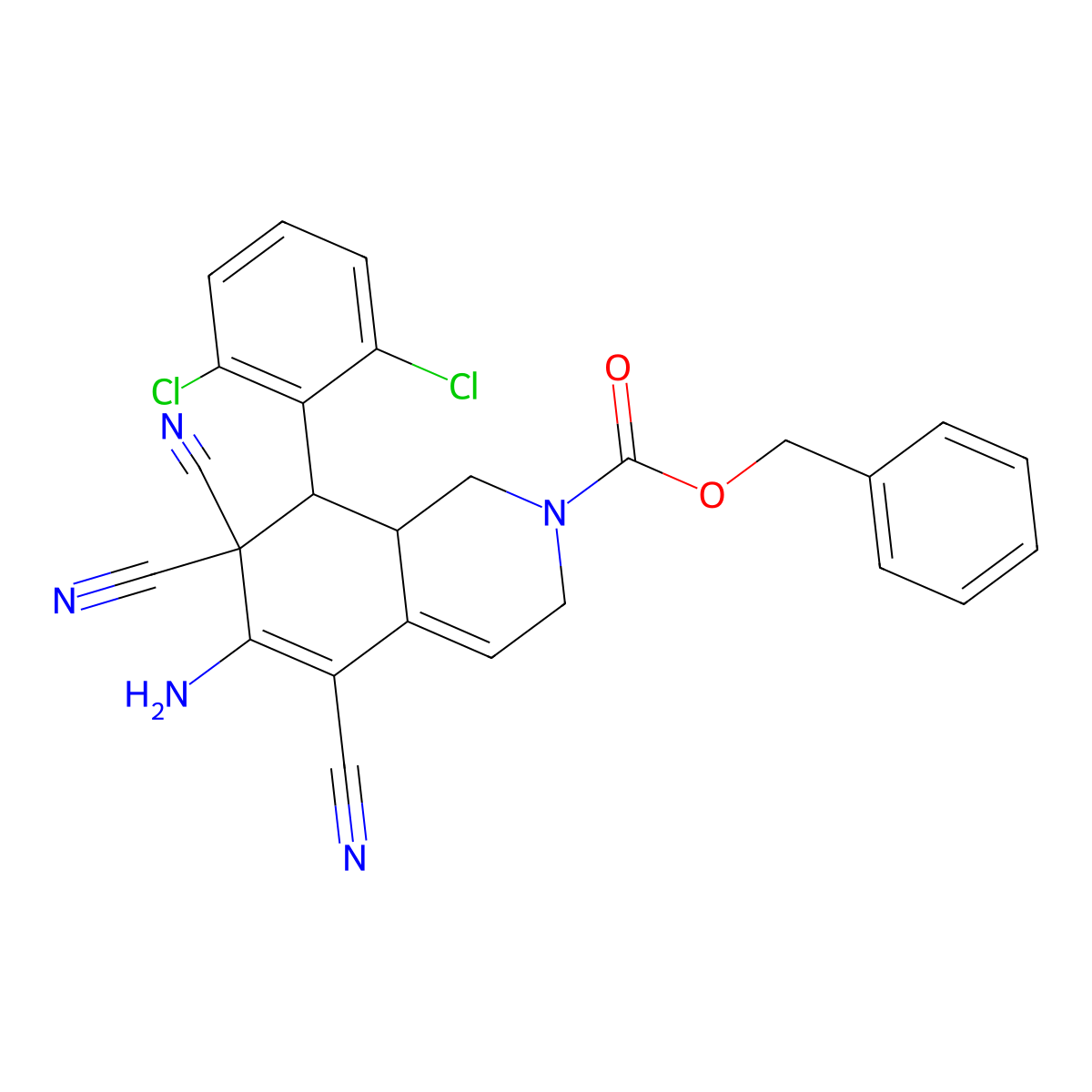 benzyl 6-amino-5,7,7-tricyano-8-(2,6-dichlorophenyl)-3,7,8,8a-tetrahydro-2(1H)-isoquinolinecarboxylate molecular structure, CAS 413576-61-1