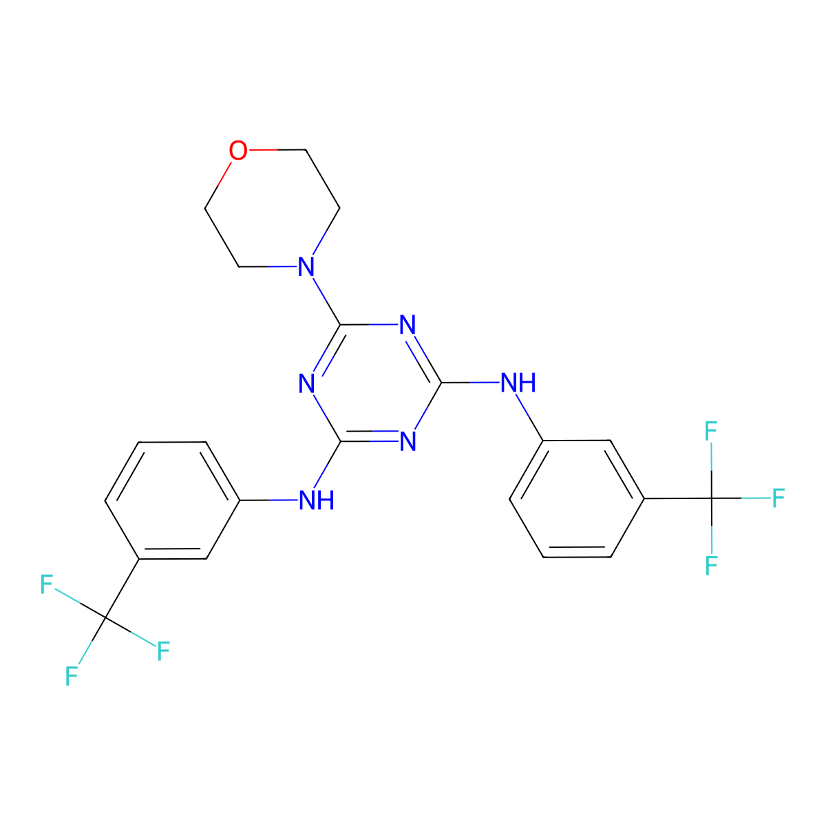 6-(morpholin-4-yl)-N,N'-bis[3-(trifluoromethyl)phenyl]-1,3,5-triazine-2,4-diamine molecular structure, CAS 413580-45-7