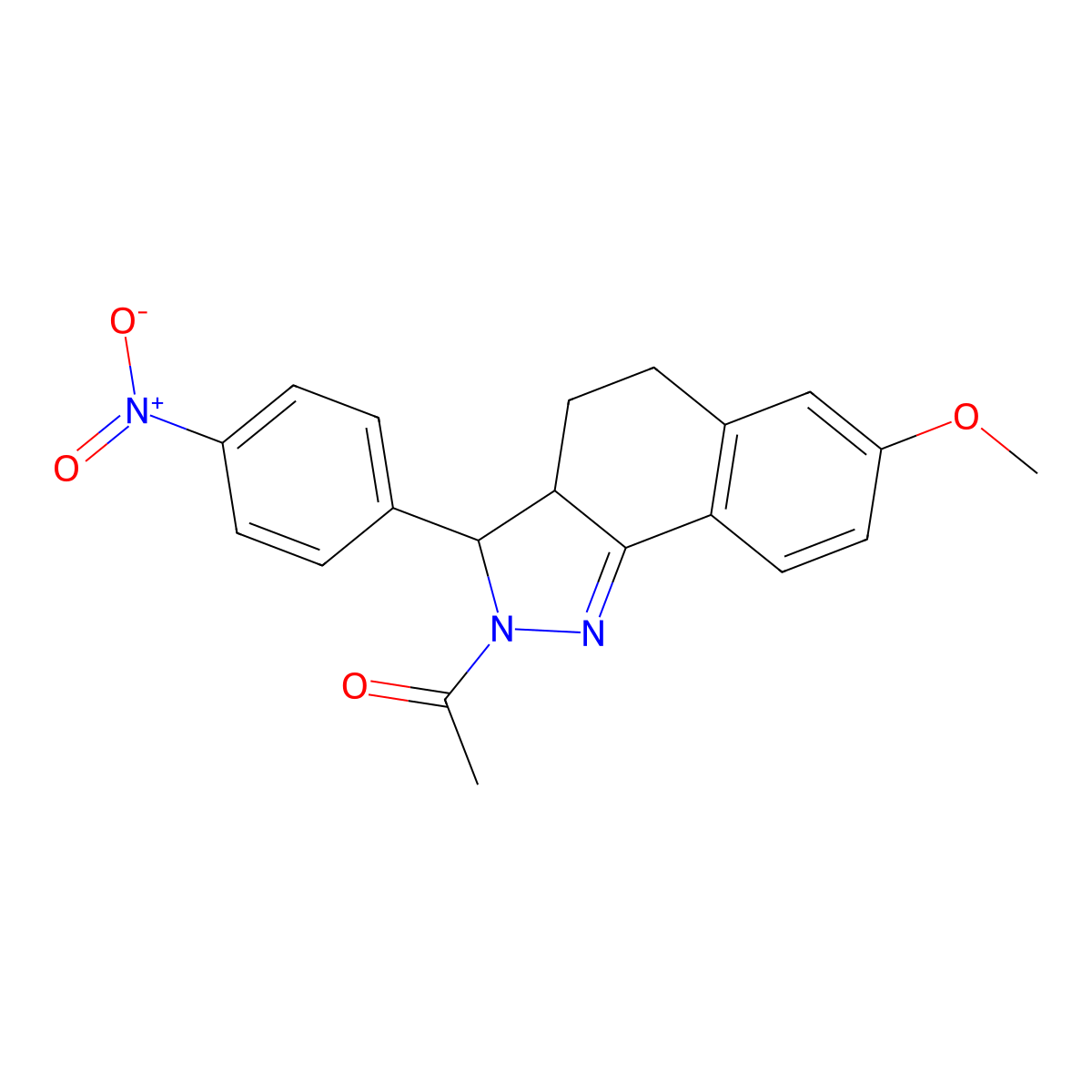 1-[7-Methoxy-3-(4-nitrophenyl)-3,3a,4,5-tetrahydrobenzo[g]indazol-2-yl]ethanone molecular structure, CAS 413582-34-0