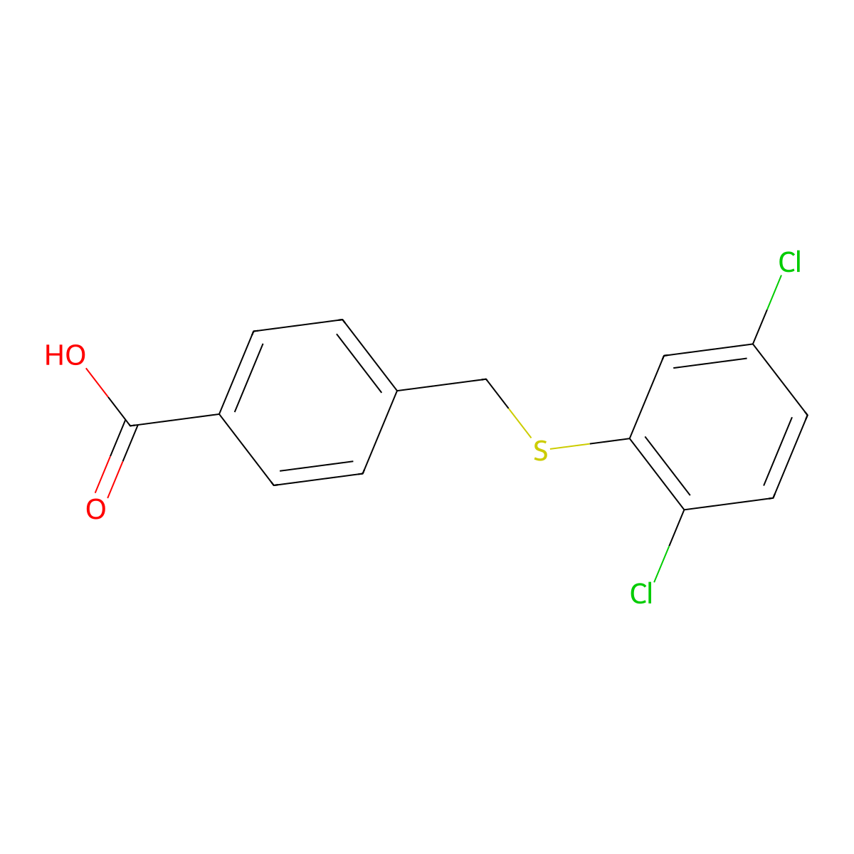 4-(((2,5-Dichlorophenyl)sulfanyl)methyl)benzoic acid molecular structure, CAS 413582-76-0