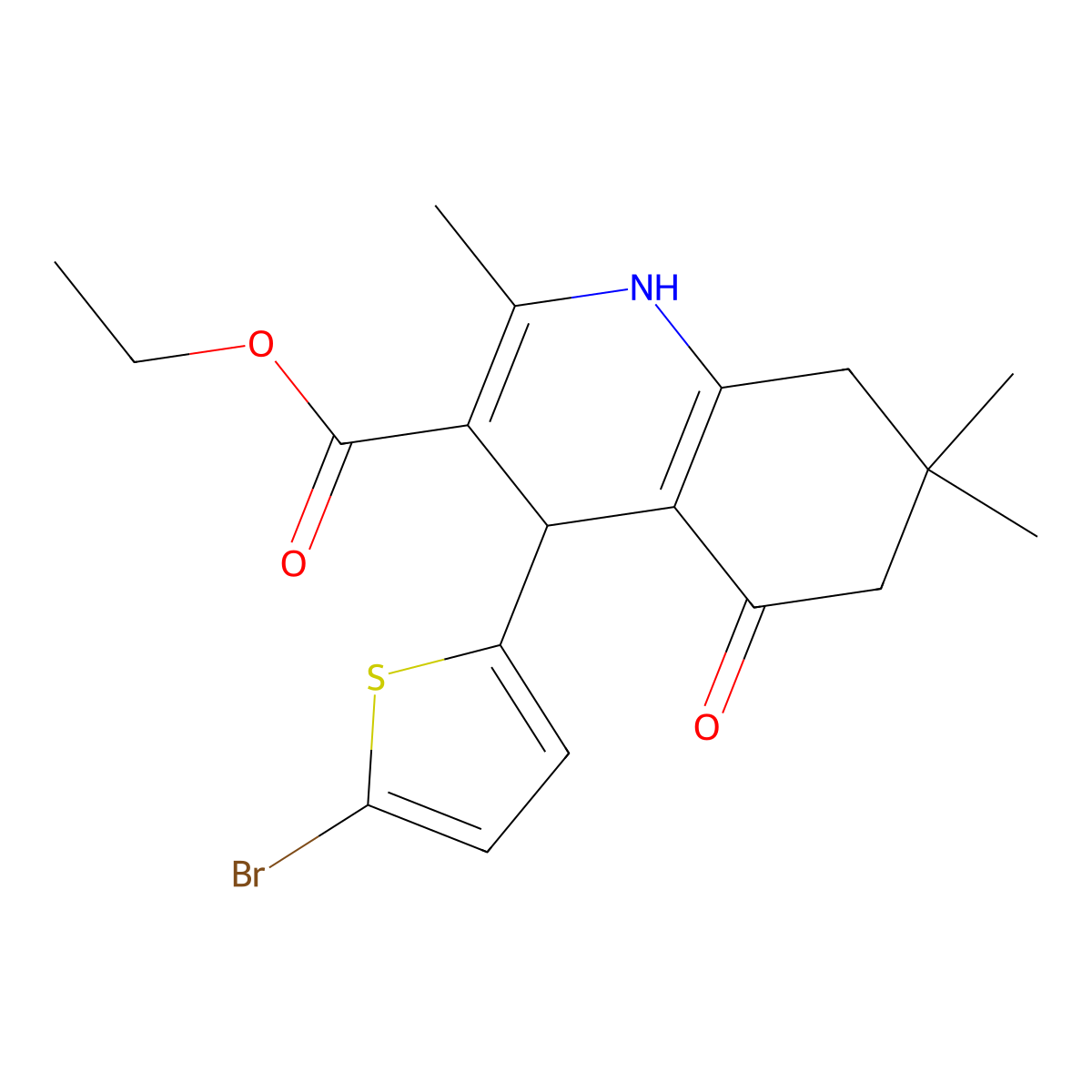 Ethyl 4-(5-bromothiophen-2-yl)-2,7,7-trimethyl-5-oxo-1,4,5,6,7,8-hexahydroquinoline-3-carboxylate molecular structure, CAS 413591-47-6
