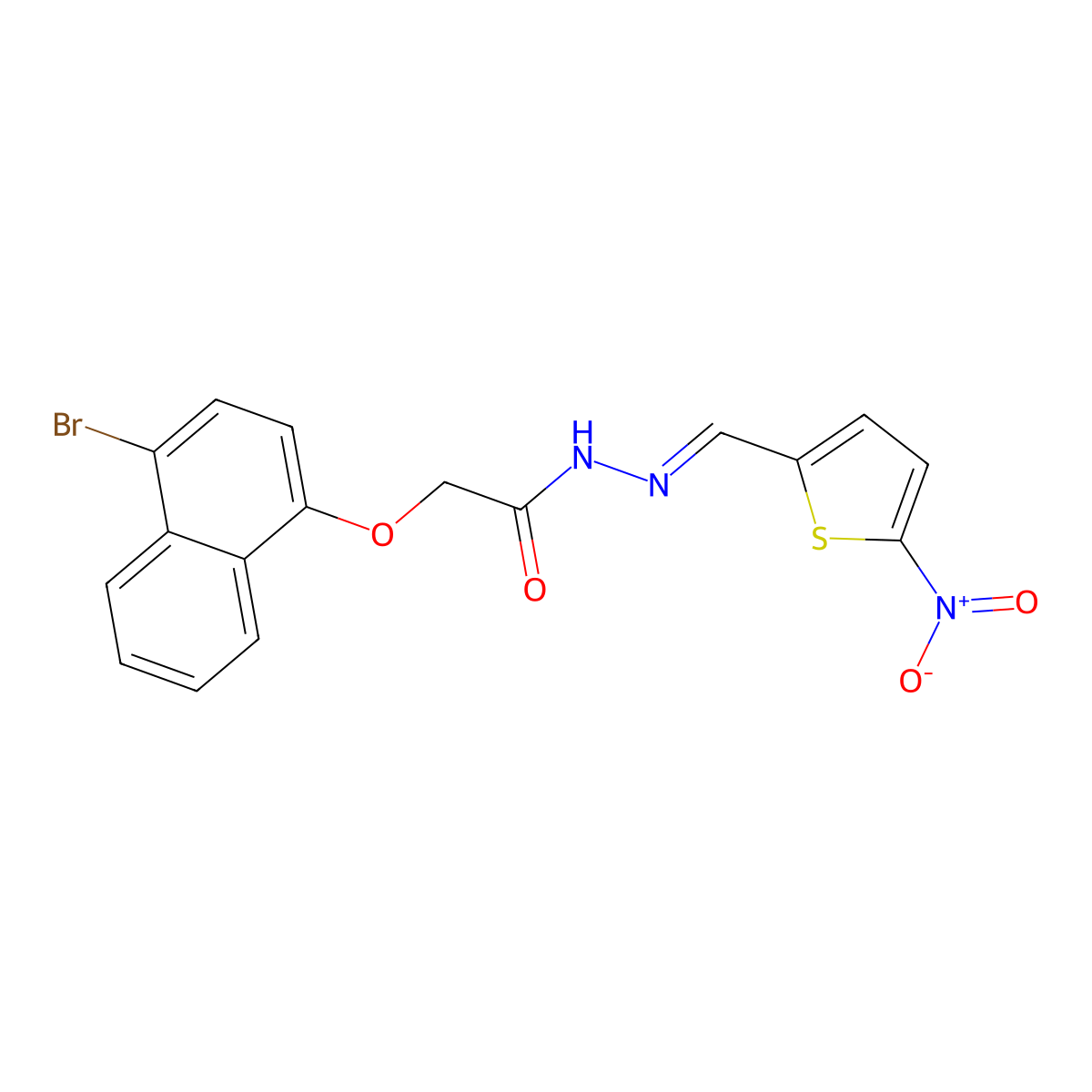 2-(4-bromonaphthalen-1-yl)oxy-N-[(5-nitrothiophen-2-yl)methylideneamino]acetamide molecular structure, CAS 413606-16-3