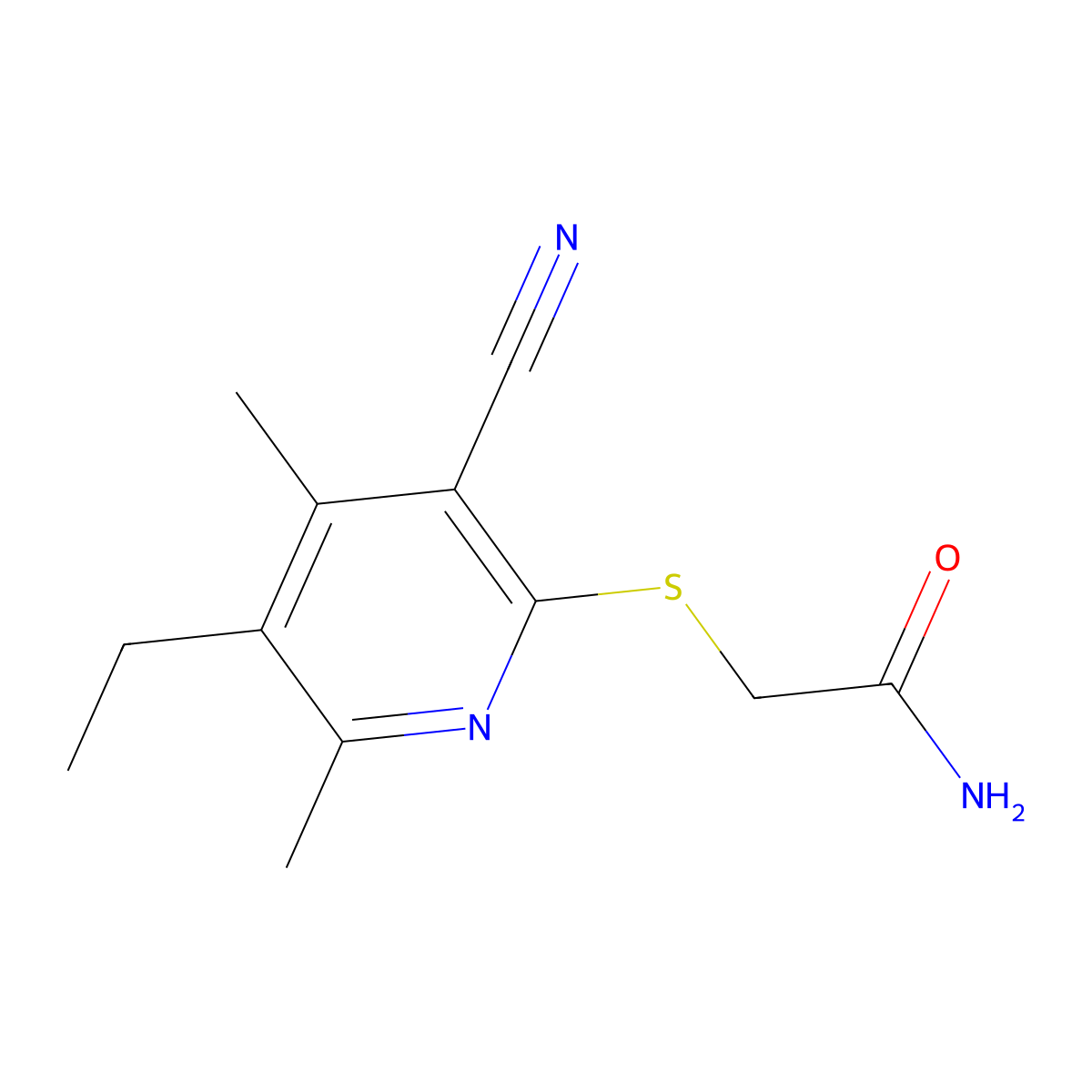 2-[(3-Cyano-5-ethyl-4,6-dimethyl-2-pyridinyl)thio]acetamide molecular structure, CAS 413606-90-3
