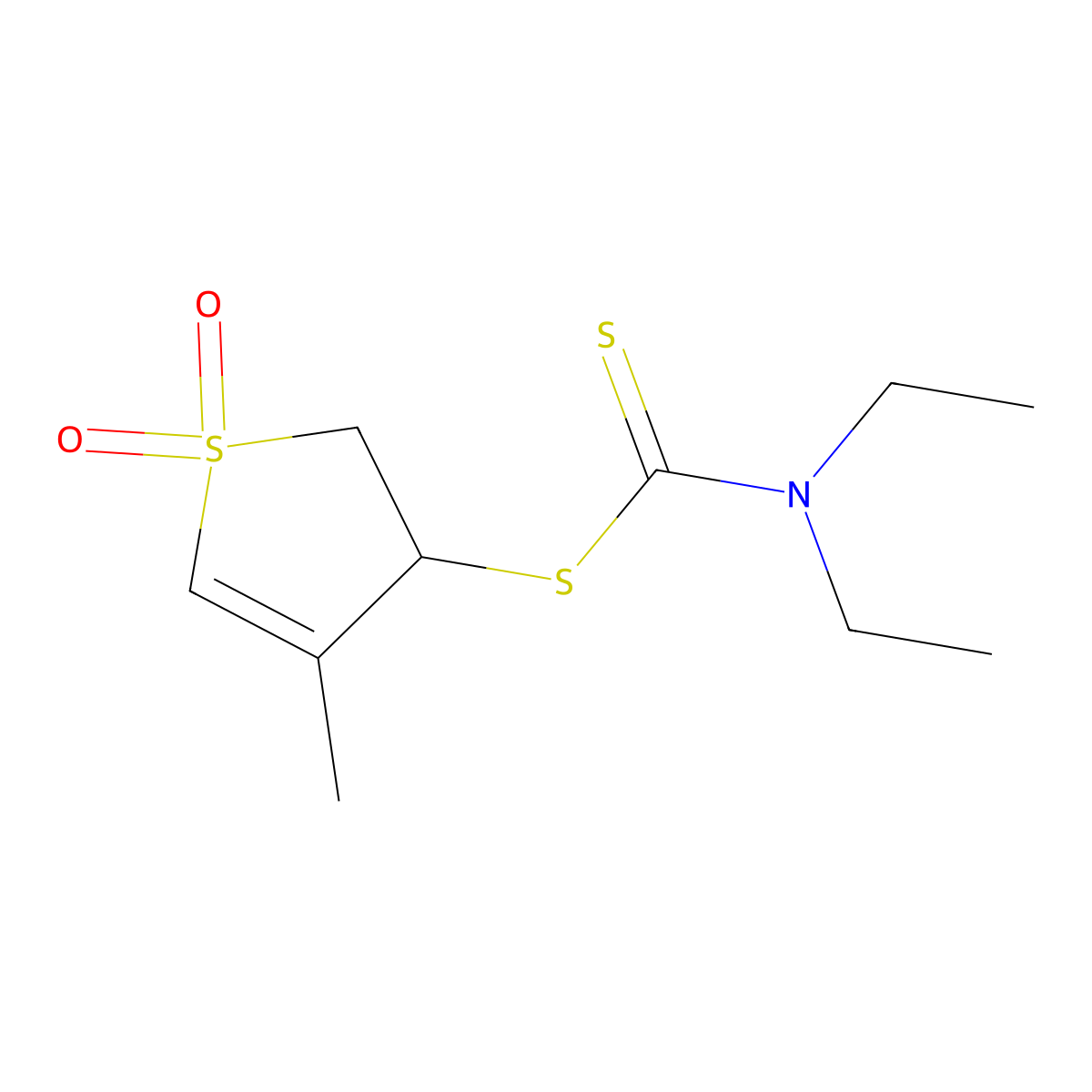 4-Methyl-1,1-dioxido-2,3-dihydrothiophen-3-yl diethylcarbamodithioate molecular structure, CAS 413607-94-0