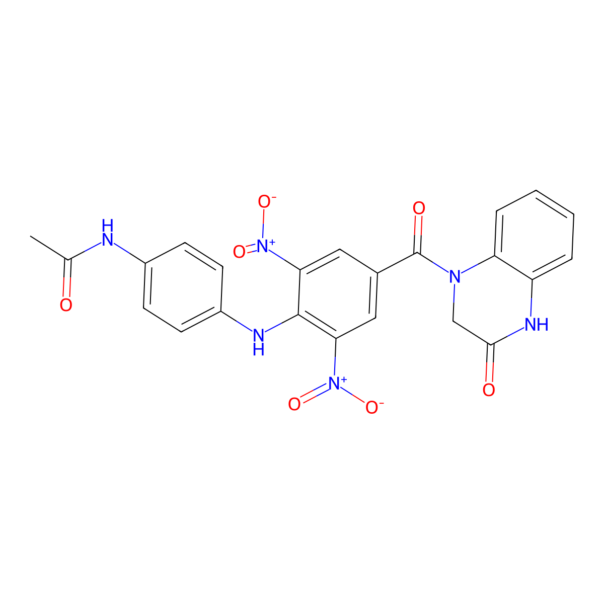 N-[4-(2,6-dinitro-4-{[3-oxo-3,4-dihydro-1(2H)-quinoxalinyl]carbonyl}anilino)phenyl]acetamide molecular structure, CAS 413608-33-0