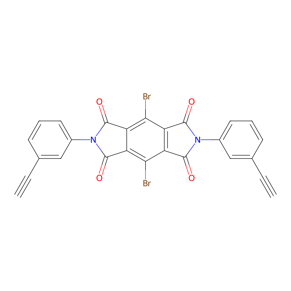 4,8-Dibromo-2,6-bis(3-ethynylphenyl)pyrrolo[3,4-f]isoindole-1,3,5,7-tetrone molecular structure, CAS 413609-30-0
