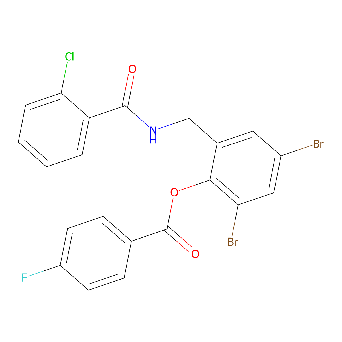 [2,4-Dibromo-6-[[(2-chlorobenzoyl)amino]methyl]phenyl] 4-fluorobenzoate molecular structure, CAS 413609-66-2