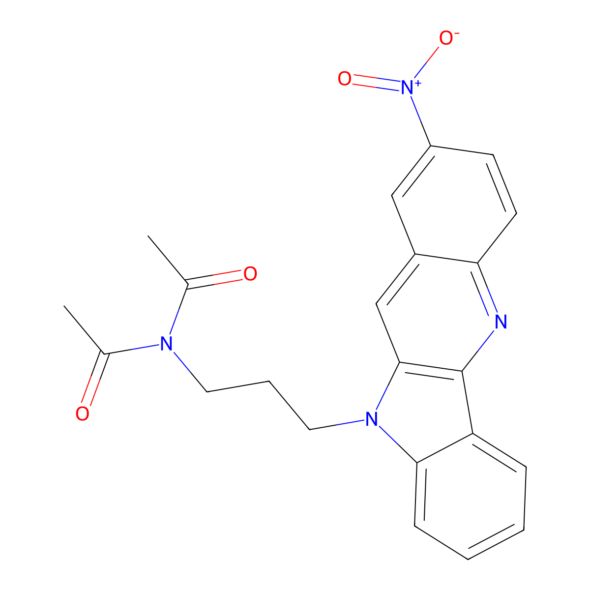 N-acetyl-N-(3-{2-nitro-10H-indolo[3,2-b]quinolin-10-yl}propyl)acetamide molecular structure, CAS 413610-72-7