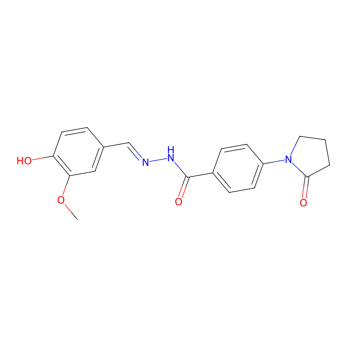 N'-[(1E)-(4-hydroxy-3-methoxyphenyl)methylidene]-4-(2-oxopyrrolidin-1-yl)benzohydrazide molecular structure, CAS 413616-54-3