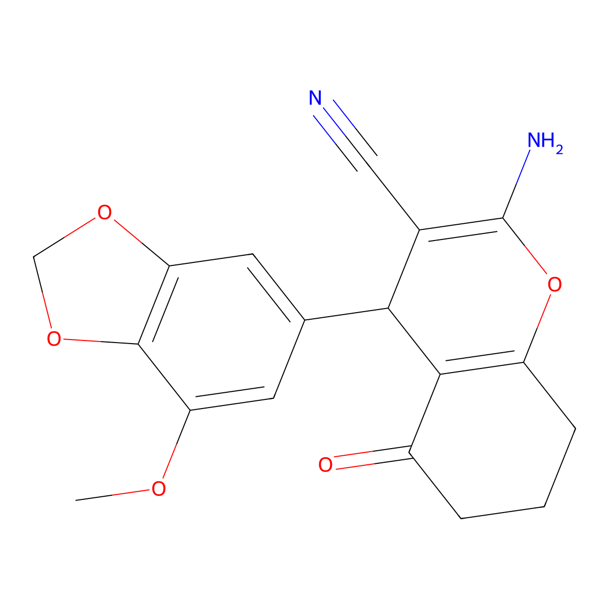 2-amino-4-(7-methoxy-1,3-benzodioxol-5-yl)-5-oxo-5,6,7,8-tetrahydro-4H-chromene-3-carbonitrile molecular structure, CAS 413618-81-2