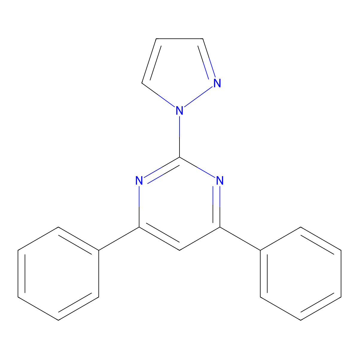 4,6-Diphenyl-2-(1H-pyrazol-1-yl)pyrimidine molecular structure, CAS 413620-14-1