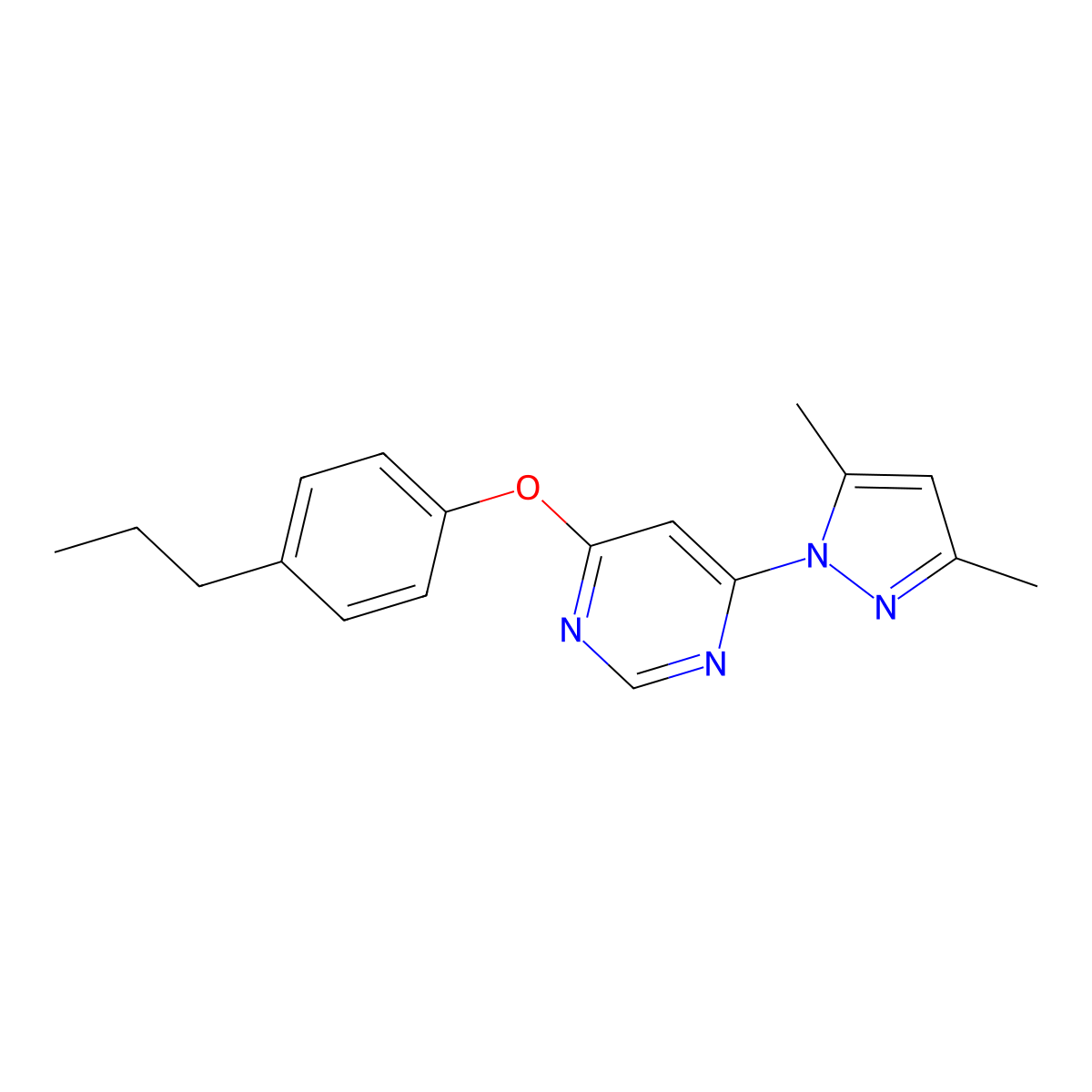 4-(3,5-Dimethylpyrazol-1-yl)-6-(4-propylphenoxy)pyrimidine molecular structure, CAS 413620-29-8