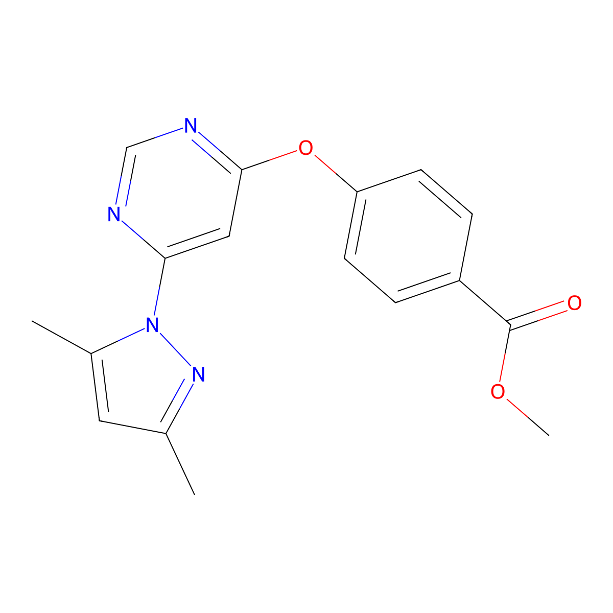 Methyl 4-((6-(3,5-dimethyl-1H-pyrazol-1-yl)pyrimidin-4-yl)oxy)benzoate molecular structure, CAS 413620-32-3