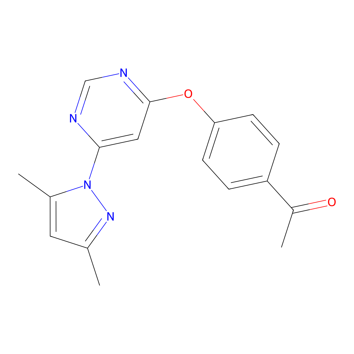 Ethanone, 1-[4-[[6-(3,5-dimethyl-1H-pyrazol-1-yl)-4-pyrimidinyl]oxy]phenyl]- molecular structure, CAS 413620-34-5