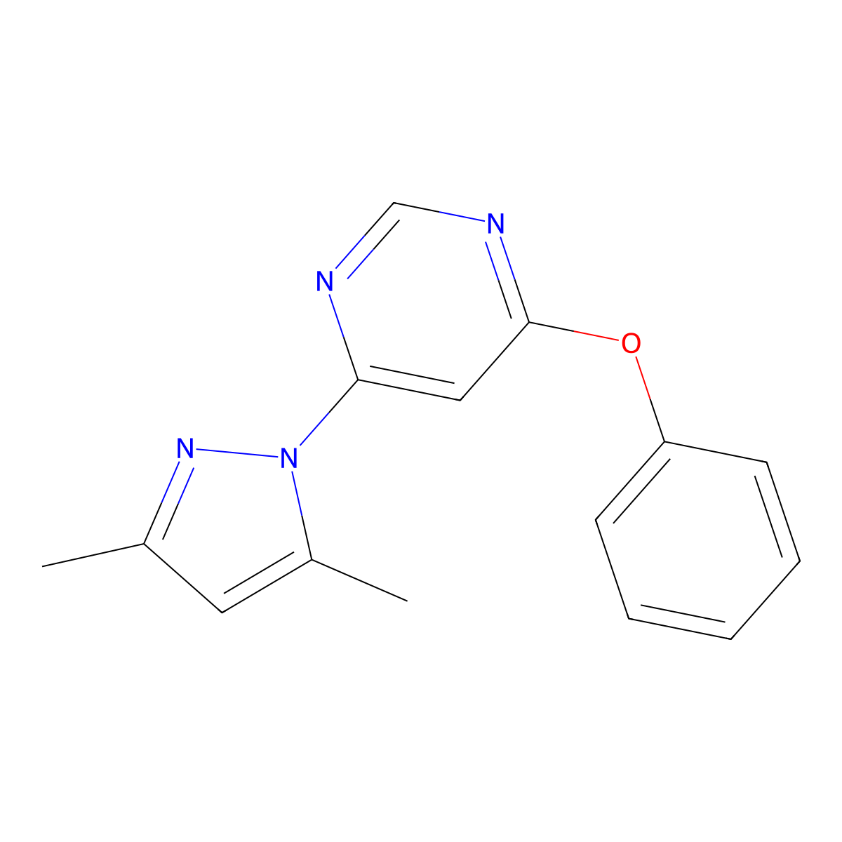 4-(3,5-dimethyl-1H-pyrazol-1-yl)-6-phenoxypyrimidine molecular structure, CAS 413620-36-7