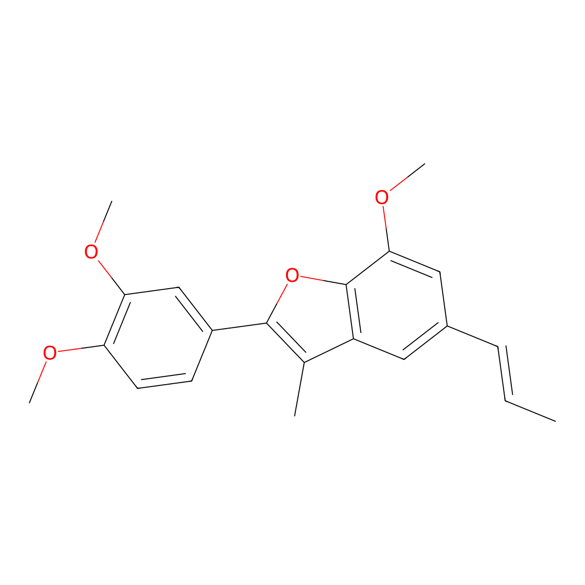 2-(3,4-Dimethoxyphenyl)-7-methoxy-3-methyl-5-[(E)-1-propenyl]benzofuran molecular structure, CAS 41365-37-1