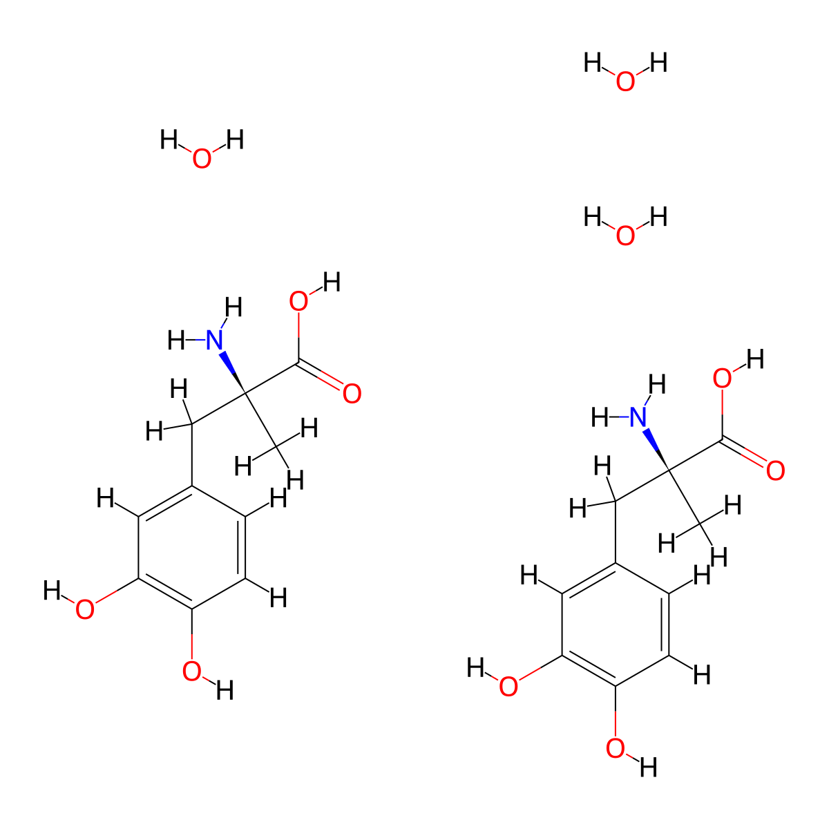 Methyldopa sesquihydrate molecular structure, CAS 41372-08-1