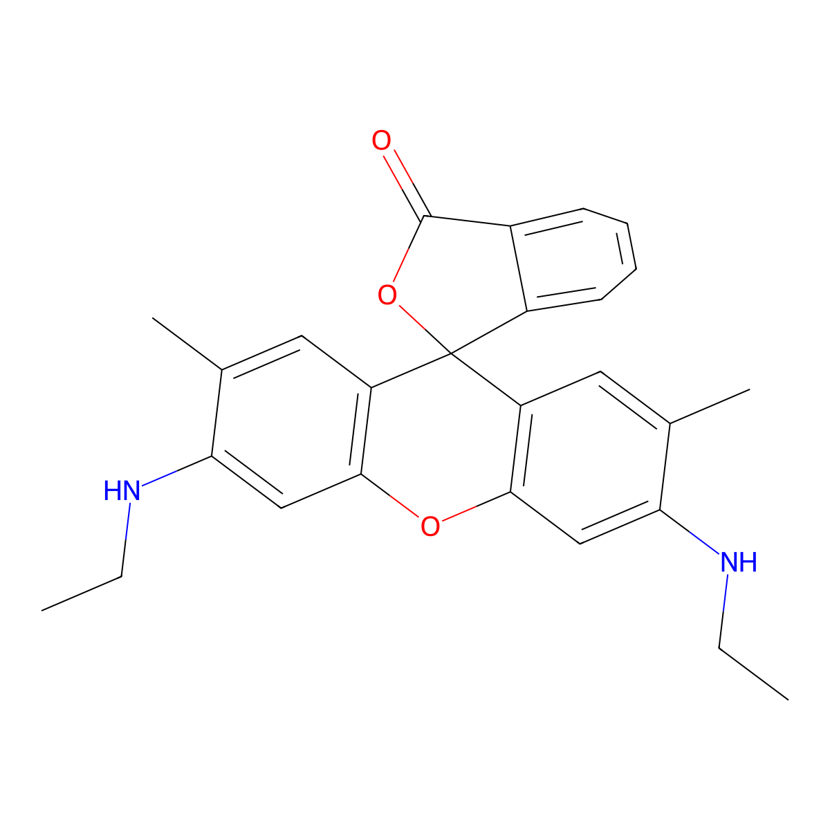 Spiro(isobenzofuran-1(3H),9'-(9H)xanthen)-3-one, 3',6'-bis(ethylamino)-2',7'-dimethyl- molecular structure, CAS 41382-37-0