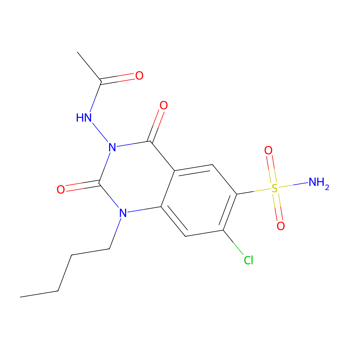 Acetamide, N-(6-(aminosulfonyl)-1-butyl-7-chloro-1,4-dihydro-2,4-dioxo-3(2H)-quinazolinyl)- molecular structure, CAS 41399-83-1