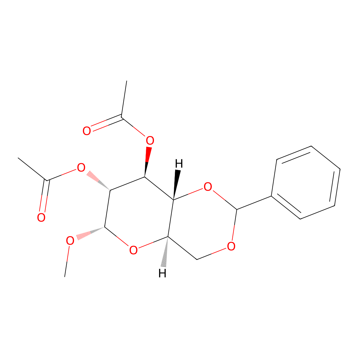 (4aR,6S,7R,8S,8aR)-6-Methoxy-2-phenylhexahydropyrano[3,2-d][1,3]dioxine-7,8-diyl diacetate molecular structure, CAS 4141-45-1