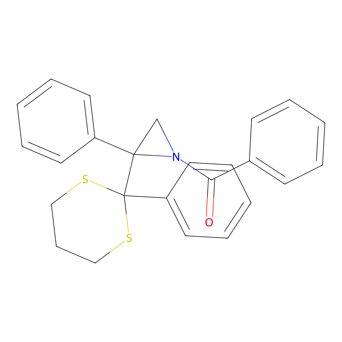 Phenyl-[2-phenyl-2-(2-phenyl-1,3-dithian-2-yl)aziridin-1-yl]methanone molecular structure, CAS 41414-82-8