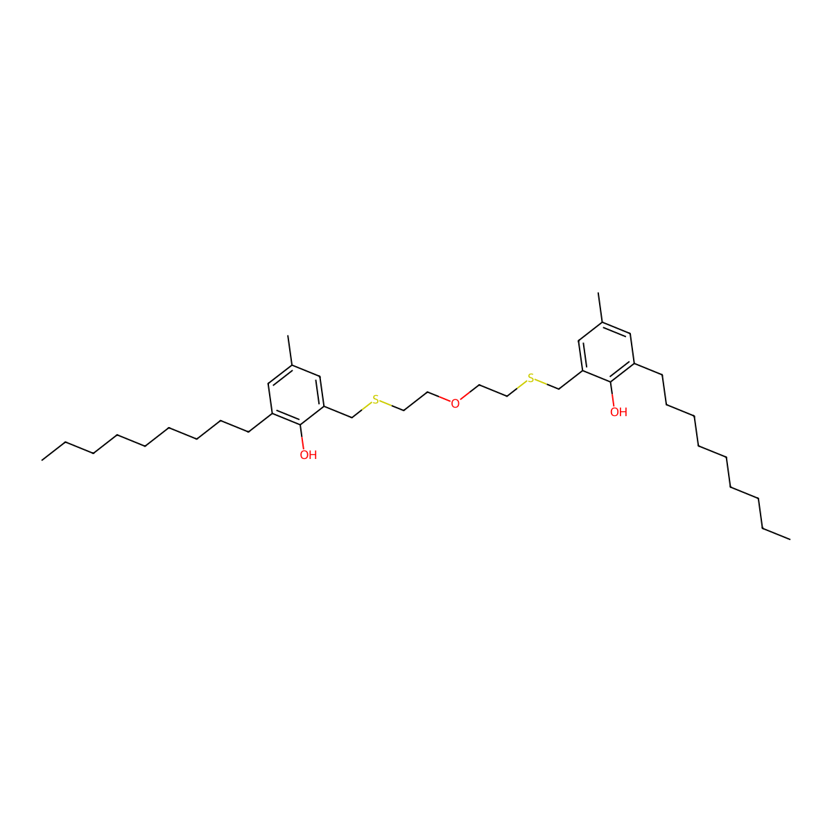 Phenol, 2,2'-[oxybis(2,1-ethanediylthiomethylene)]bis[4-methyl-6-nonyl- molecular structure, CAS 4142-74-9