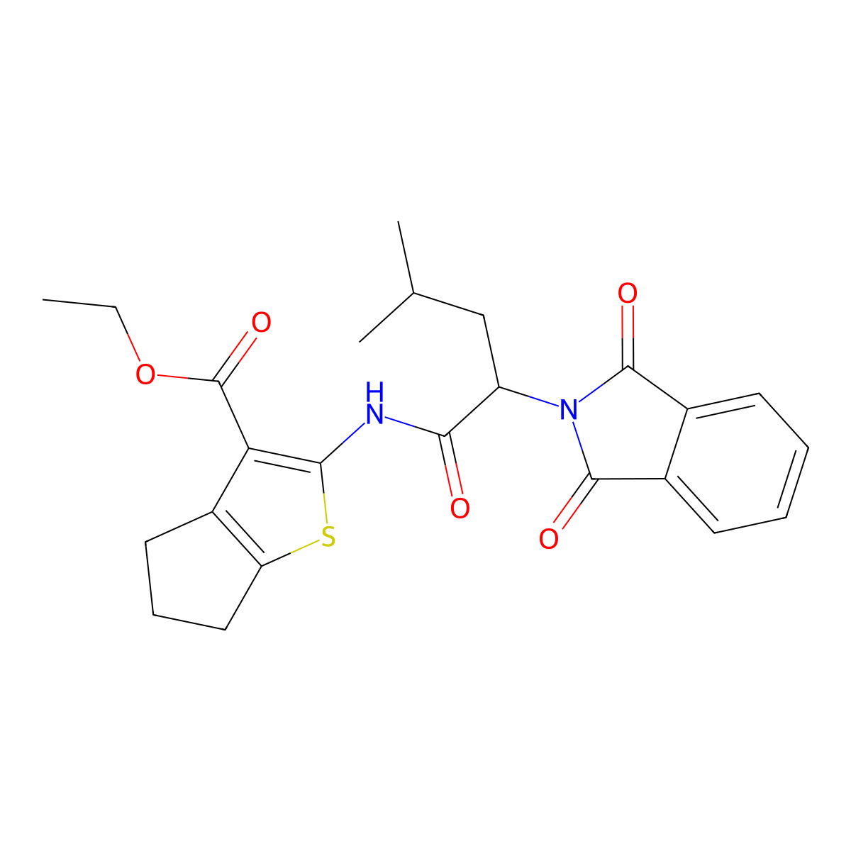 ethyl 2-[[2-(1,3-dioxoisoindol-2-yl)-4-methylpentanoyl]amino]-5,6-dihydro-4H-cyclopenta[b]thiophene-3-carboxylate molecular structure, CAS 4144-92-7