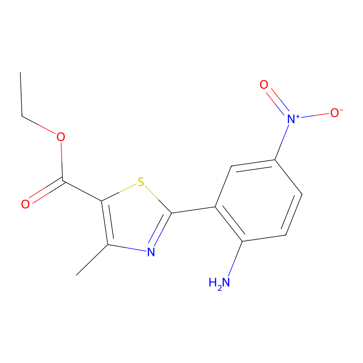 Ethyl 2-(2-amino-5-nitrophenyl)-4-methylthiazole-5-carboxylate molecular structure, CAS 41450-33-3
