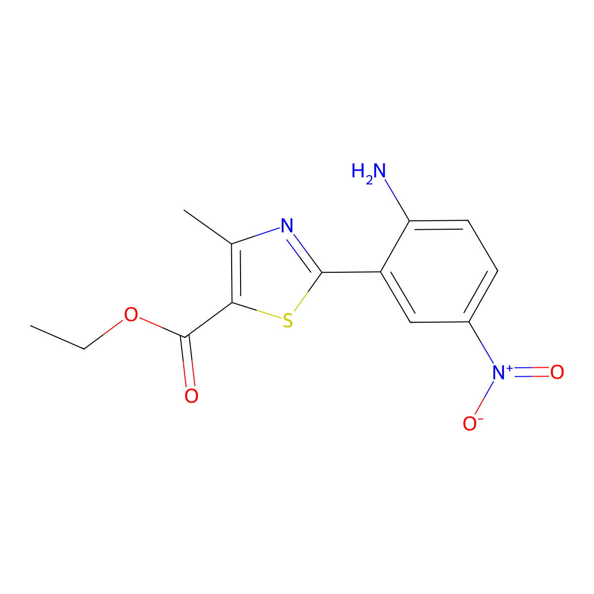 Ethyl 2-(2-amino-5-nitrophenyl)-4-methylthiazole-5-carboxylate molecular structure, CAS 41450-33-3
