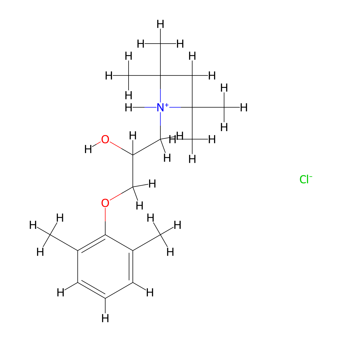 1-(2,6-Dimethylphenoxy)-3-(2,2,4,4-tetramethylazetidin-1-yl)propan-2-ol--hydrogen chloride (1/1) molecular structure, CAS 41457-12-9
