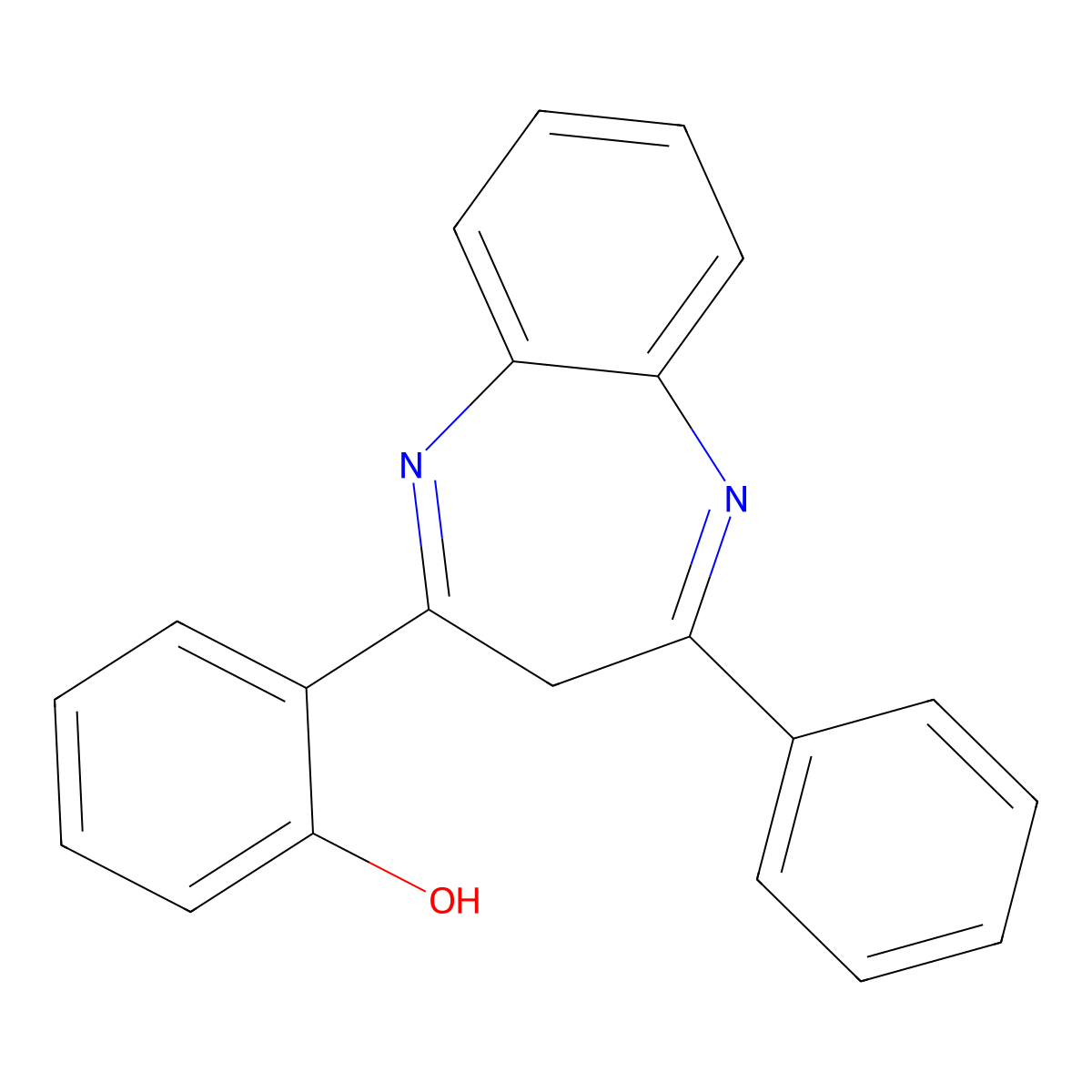 2-(4-phenyl-3H-1,5-benzodiazepin-2-yl)phenol molecular structure, CAS 41458-53-1