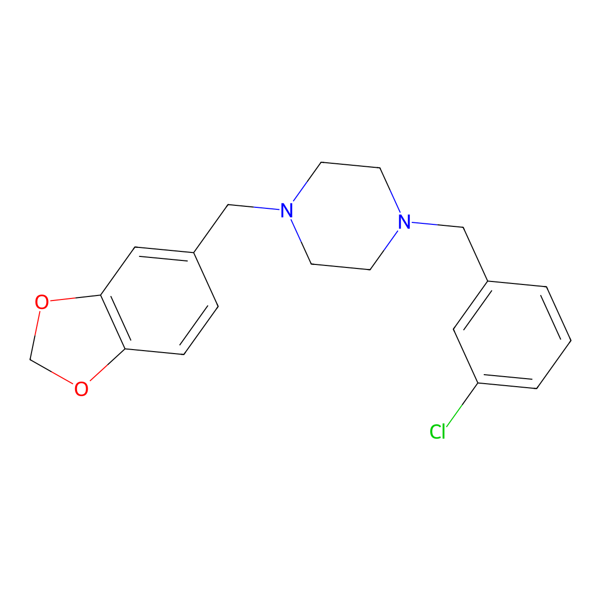 1-(1,3-Benzodioxol-5-ylmethyl)-4-(3-chlorobenzyl)piperazine molecular structure, CAS 414872-65-4