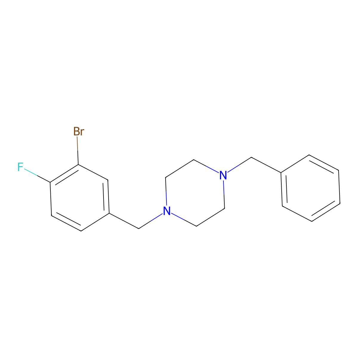 1-Benzyl-4-[(3-bromo-4-fluorophenyl)methyl]piperazine molecular structure, CAS 414873-14-6