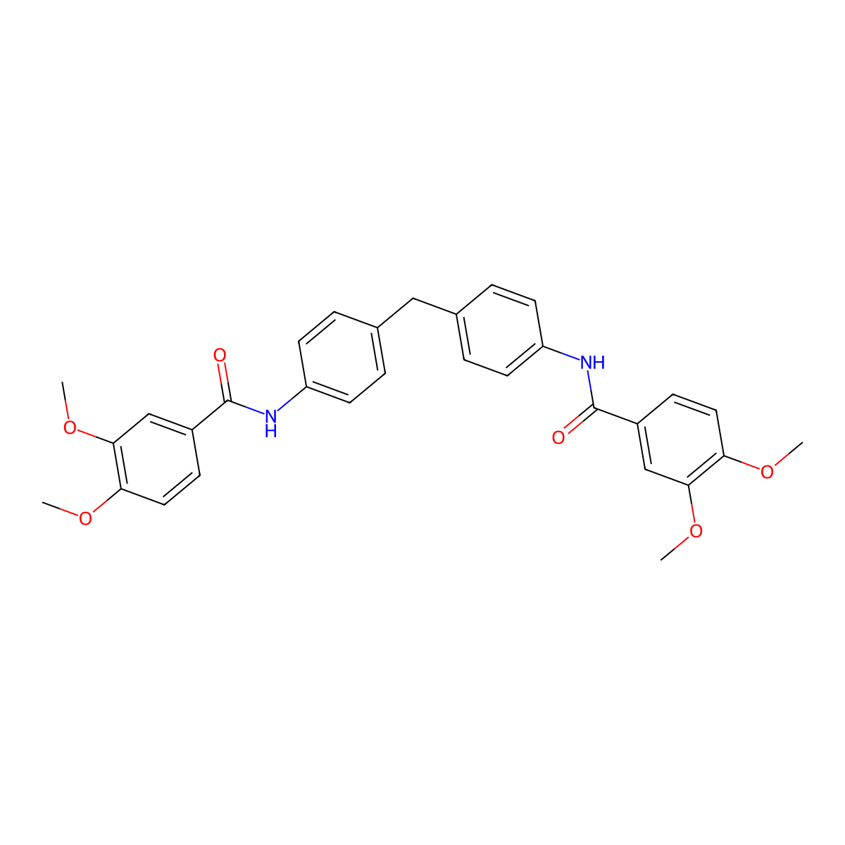 N-[4-[[4-[(3,4-dimethoxybenzoyl)amino]phenyl]methyl]phenyl]-3,4-dimethoxybenzamide molecular structure, CAS 414874-65-0