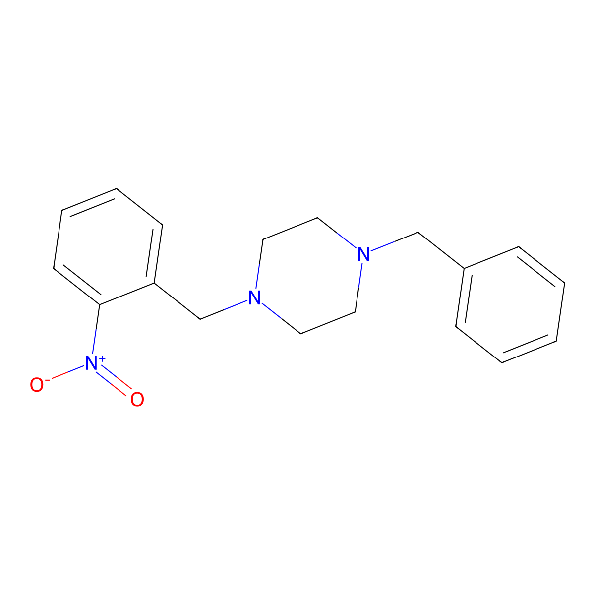 1-Benzyl-4-[(2-nitrophenyl)methyl]piperazine molecular structure, CAS 414874-99-0
