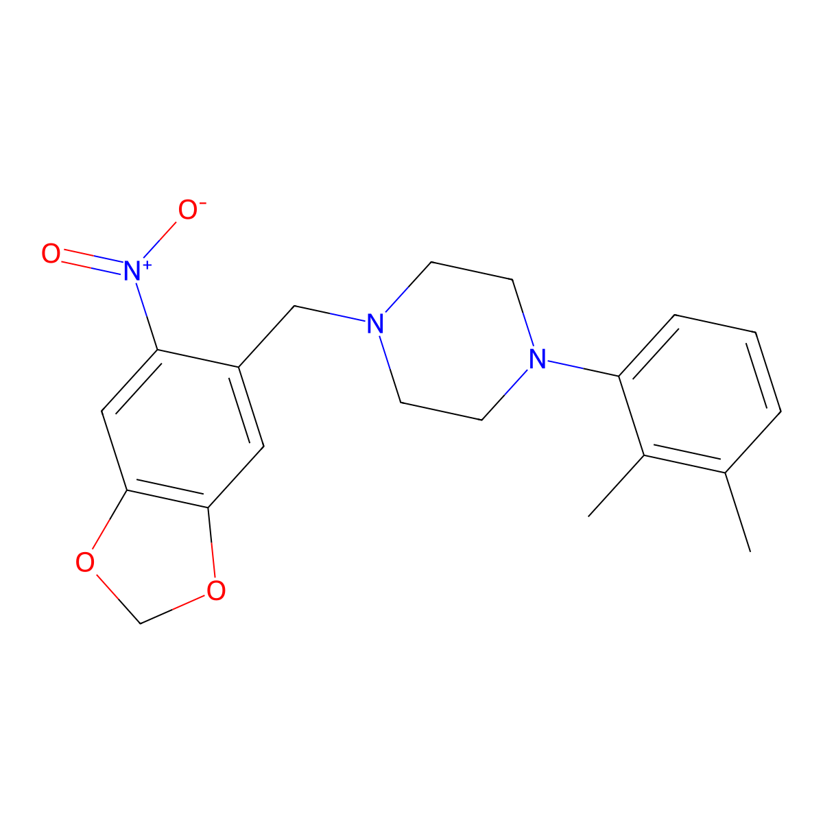 1-(2,3-Dimethylphenyl)-4-[(6-nitro-1,3-benzodioxol-5-yl)methyl]piperazine molecular structure, CAS 414875-19-7