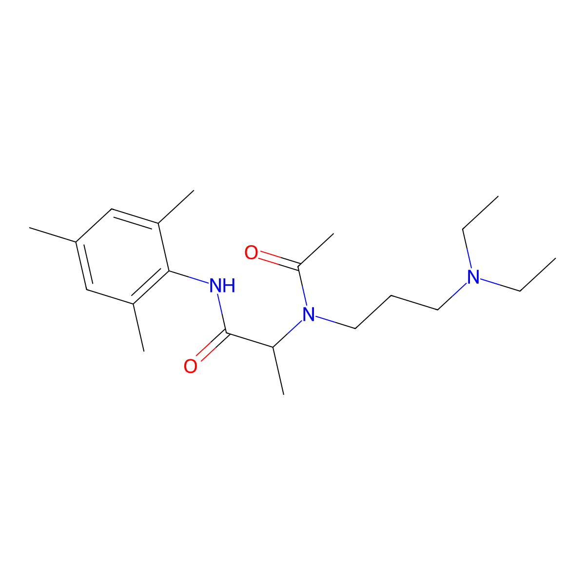 N~2~-Acetyl-N~2~-[3-(diethylamino)propyl]-N-(2,4,6-trimethylphenyl)alaninamide molecular structure, CAS 414878-36-7
